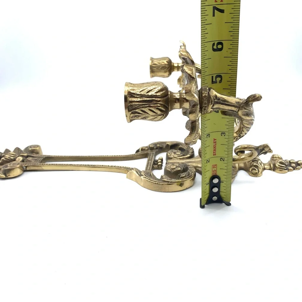 VTG Solid Brass Wall Sconce Double Arm Candle Holder Classic French Deco Style - Picture 11 of 11
